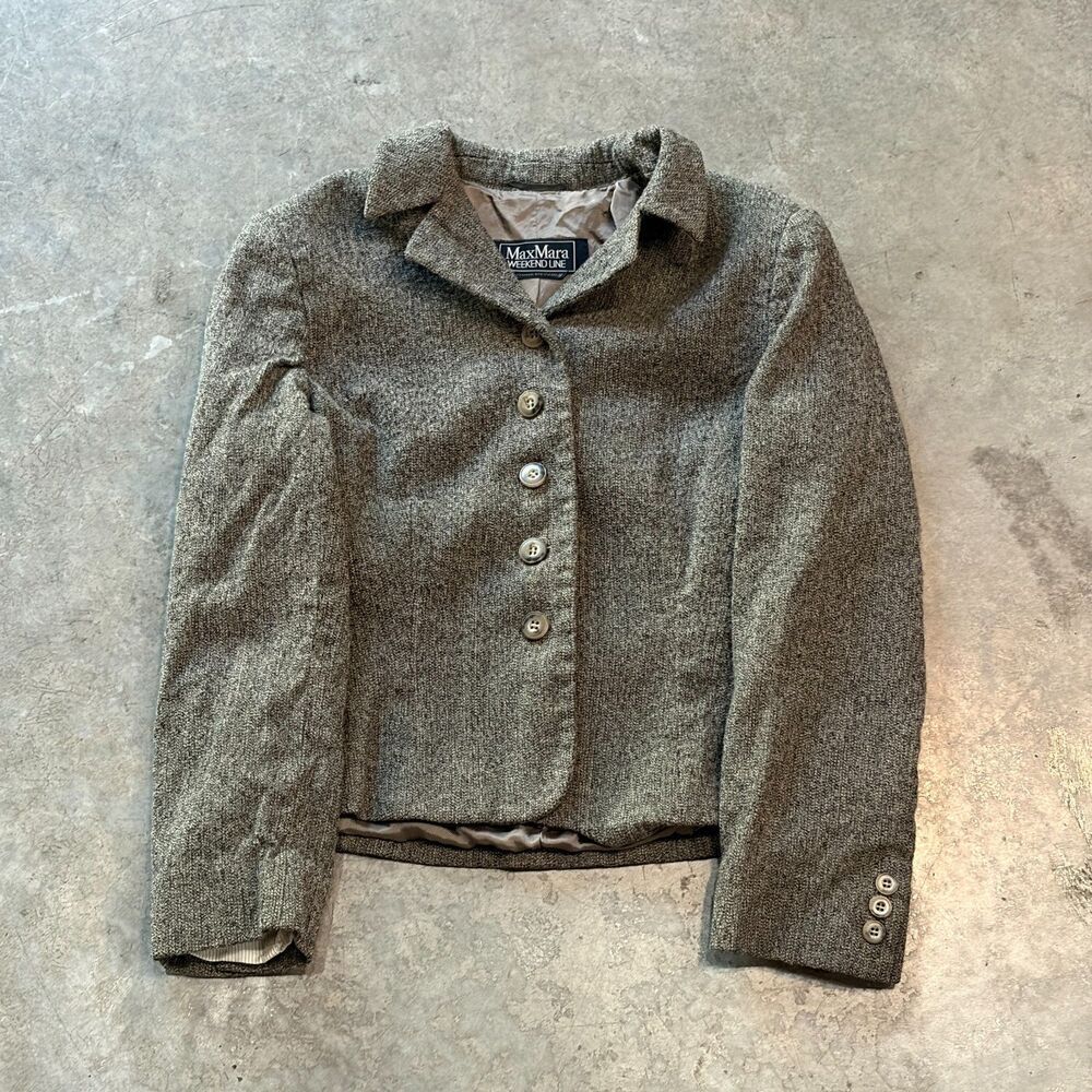 Vintage 90s Max Mara Weekend Line Tweed Blazer Women's Size 6 Small Grey